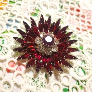 Vintage D&E Julianna Red Navette Rhinestones Brooch